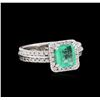 Image 1 : 1.09 ctw Emerald and Diamond Ring - 14KT White Gold