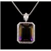 Image 1 : 14KT White Gold 28.42 ctw Quartz and Diamond Pendant With Chain