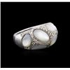 Image 1 : 14KT White Gold Mother of Pearl and Diamond Ring