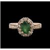 Image 1 : 0.86 ctw Emerald and Diamond Ring - 14KT Rose Gold