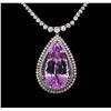 Image 1 : 14KT White Gold 80.08 ctw Kunzite and Diamond Pendant With Chain