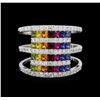 Image 2 : 2.27 ctw Multi Color Sapphire and Diamond Ring - 14KT White Gold