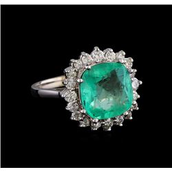 3.66 ctw Emerald and Diamond Ring - 14KT White Gold