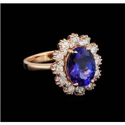 3.83 ctw Tanzanite and Diamond Ring - 14KT Rose Gold