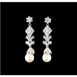 0.15 ctw Diamond and Pearl Earrings - 14KT White Gold