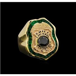 1.50 ctw Black Diamond and Emerald Ring - 14KT Yellow Gold