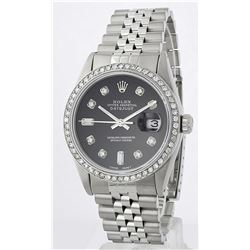 Rolex Stainless Steel Black Diamond DateJust Men's Watch