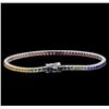 Image 2 : 7.15 ctw Multi Color Sapphire and Diamond Bracelet - 14KT White Gold