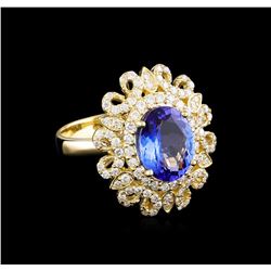 3.56 ctw Tanzanite and Diamond Ring - 14KT Yellow Gold