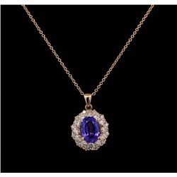 3.20 ctw Tanzanite and Diamond Pendant With Chain - 14KT Rose Gold