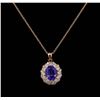 Image 1 : 3.20 ctw Tanzanite and Diamond Pendant With Chain - 14KT Rose Gold