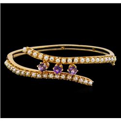 Pearl and Amethyst Bangle Bracelet - 14KT Yellow Gold