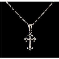 0.08 ctw Diamond Cross Pendant with Chain - 18KT White Gold