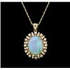 Image 1 : 14KT Yellow Gold 5.88 ctw Opal and Diamond Pendant With Chain