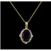 Image 1 : 4.40 ctw Amethyst and Diamond Pendant With Chain - 14KT Yellow Gold