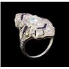 Image 4 : 0.73 ctw Diamond and Sapphire Ring - Platinum