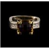 Image 2 : 14KT Two-Tone Gold 4.87 ctw Almandite and Diamond Ring