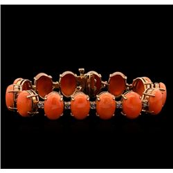 14KT Rose Gold 65.20 ctw Coral and Diamond Bracelet