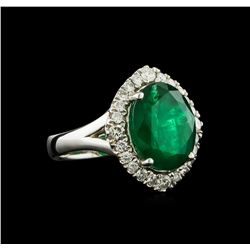 6.45 ctw Emerald and Diamond Ring - 18KT White Gold