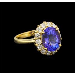 14KT Yellow Gold 4.18 ctw Tanzanite and Diamond Ring