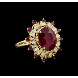 9.92 ctw Ruby and Diamond Ring - 14KT Yellow Gold