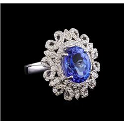 5.78 ctw Tanzanite and Diamond Ring - 14KT White Gold