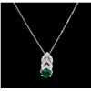 Image 1 : 0.41 ctw Emerald and Diamond Pendant With Chain - 14KT White Gold