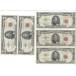 1963 $5 Red Seal Bill Lot of 10