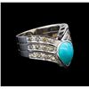 Image 1 : 2.00 ctw Turquoise and Diamond V-Shape Ring - 18KT White Gold