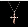 Image 2 : 0.18 ctw Diamond Cross Pendant With Chain - 14KT Rose Gold