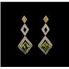 Image 1 : 3.40 ctw Peridot and Diamond Earrings - 14KT Yellow Gold