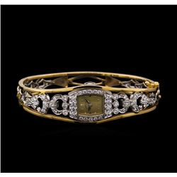 Hamilton 14KT Gold and Platinum 2.60 ctw Diamond Bangle Bracelet Watch