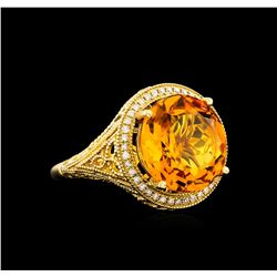 14KT Yellow Gold 7.67 ctw Quartz and Diamond Ring