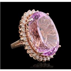 14KT Rose Gold 45.02 ctw GIA Certified Kunzite and Diamond Ring