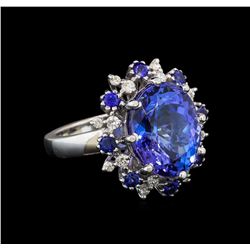 14KT White Gold 9.22 ctw Tanzanite, Sapphire and Diamond Ring