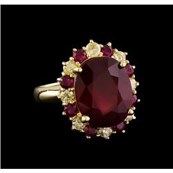 11.26 ctw Ruby and Diamond Ring - 14KT Yellow Gold