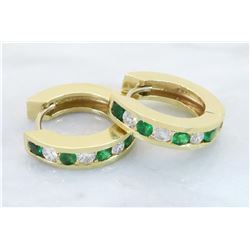 0.40 ctw Diamond and Emerald Earrings - 14KT Yellow Gold