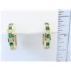 Image 9 : 0.40 ctw Diamond and Emerald Earrings - 14KT Yellow Gold