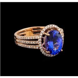 14KT Rose Gold 2.92 ctw Tanzanite and Diamond Ring