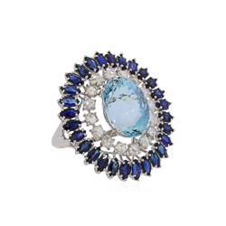 9.13 ctw Aquamarine, Sapphire and Diamond Ring - 18KT White Gold