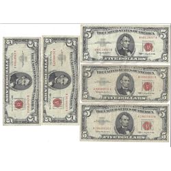 1963 $5 Red Seal Bill Lot of 5