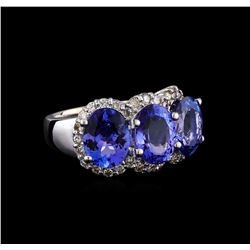 6.63 ctw Tanzanite and Diamond Ring - 14KT White Gold