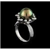 Image 4 : Tahitian Pearl and Diamond Ring - 14KT White Gold