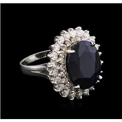 9.99 ctw Sapphire and Diamond Ring -14KT White Gold