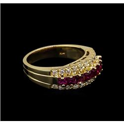 0.80 ctw Ruby and Diamond Ring - 14KT Yellow Gold