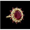 Image 1 : 10.65 ctw Ruby and Diamond Ring - 14KT Yellow Gold