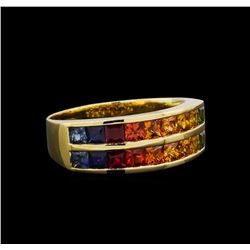 2.30 ctw Multi Color Sapphire and Diamond Ring - 14KT Yellow Gold