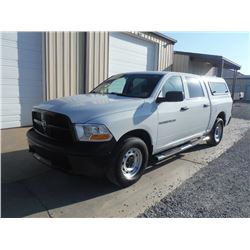 2012 DODGE 1500 PICKUP TRUCK VIN/SN:1C6RD7KP8CS231548 - 4x4, crew cab, V8 gas, A/T, AC, camper shell