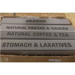 BOX OF STORE DISPLAY SIGNS