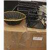 Image 1 : BOX OF WICKER BASKETS & IRON RISERS